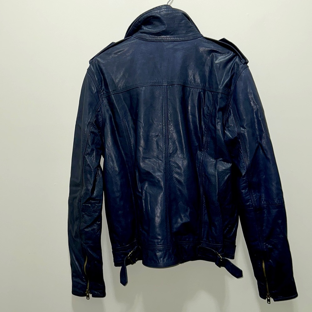 Superdry Men's Navy Leather Zip-Up Jacket - Picture 3 of 5